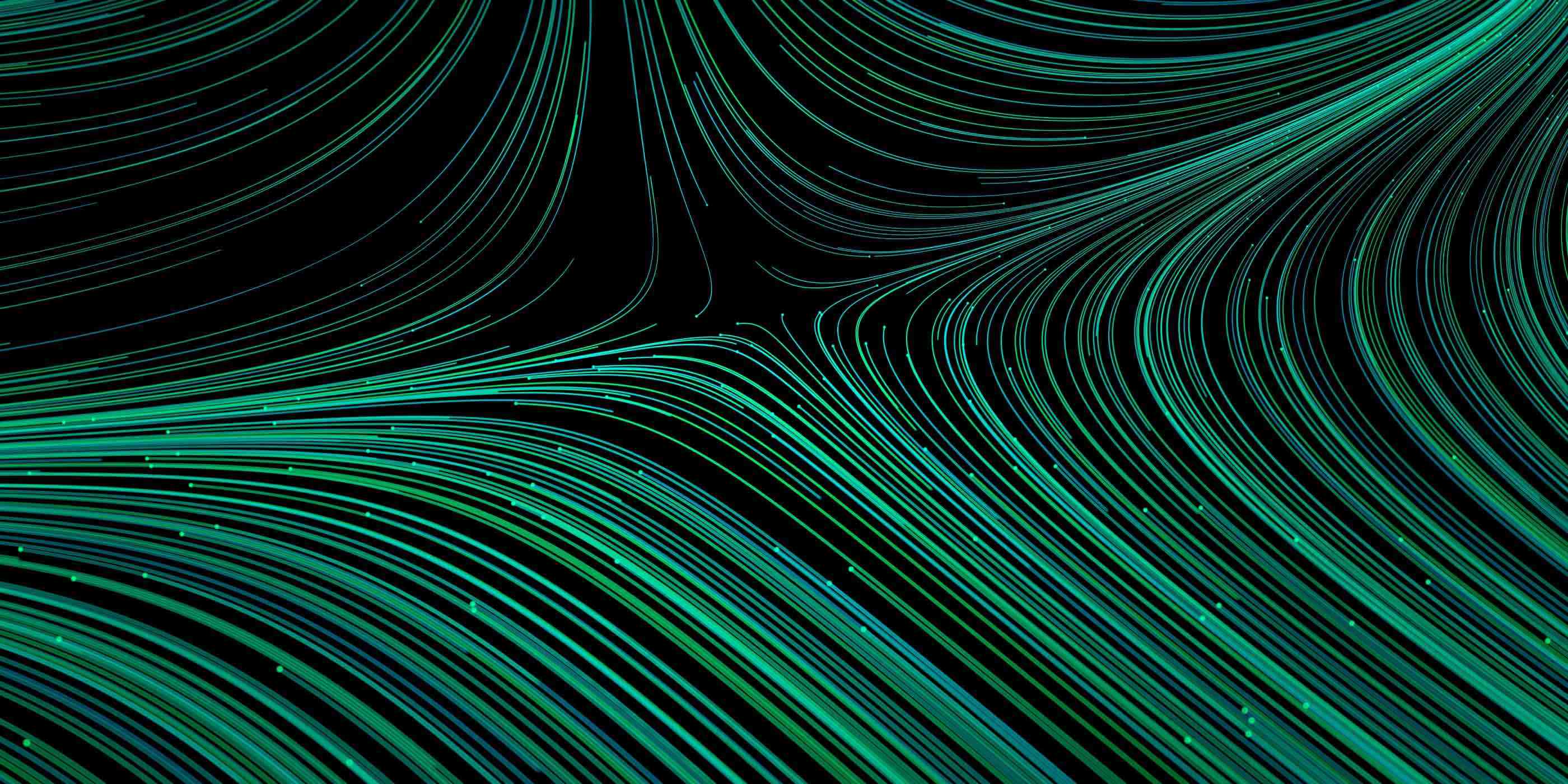 Abstract image with green light lines against a dark background.